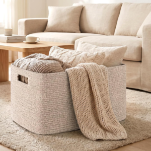 Large Cotton Rope Blanket Storage Basket with Handles