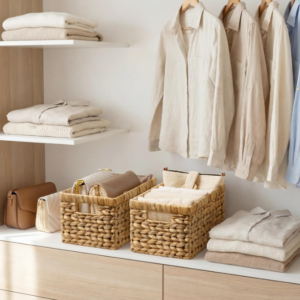Handwoven Water Hyacinth Storage Basket with Built-in Handles
