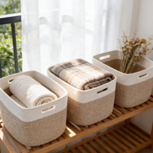 Cotton Rope Woven Storage Basket with Handles for Toys