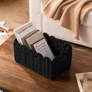 Handwoven Scalloped Wicker Storage Basket