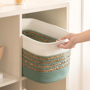 Rectangular Cotton Rope Storage Basket with Handles